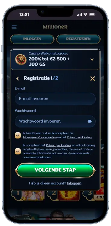 Millioner Casino-registratieformulier